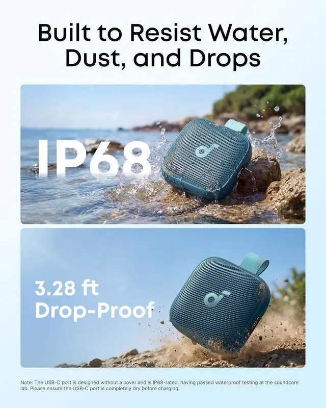 Alt view image 6 of 7 - Soundcore Boom Go 3i Portable Bluetooth Speaker by Anker, 15W Punchy Sound, 24H Playtime, IP68, BassUp 2.0, Emergency Charging, Bluetooth 6.0, Waterproof Speaker for Hiking/Cycling/Camping (Blue)