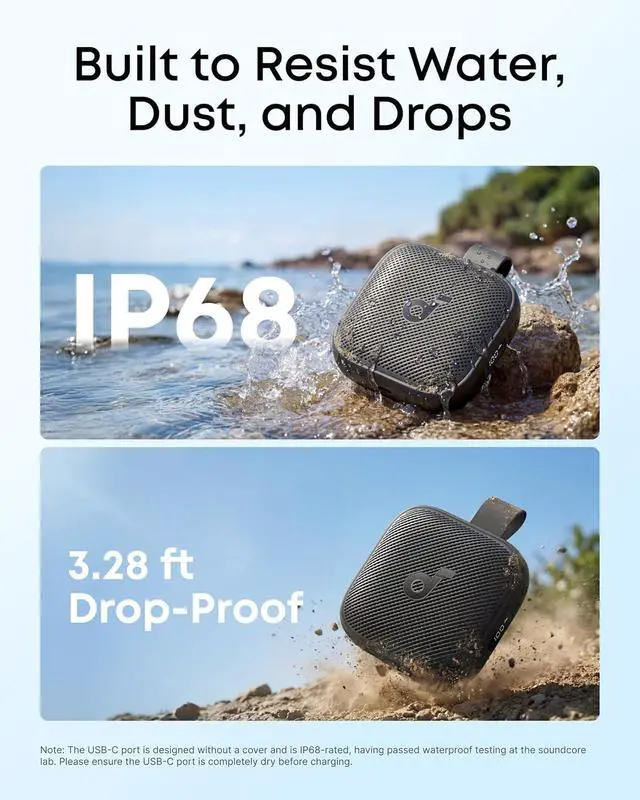 Alt view image 6 of 7 - Soundcore Boom Go 3i Portable Bluetooth Speaker by Anker, 15W Punchy Sound, 24H Playtime, IP68, BassUp 2.0, Emergency Charging, Bluetooth 6.0, Waterproof Speaker for Hiking/Cycling/Camping (Black)