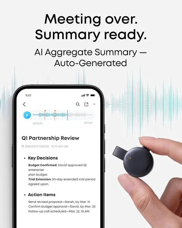 Alt view image 5 of 7 - soundcore Work by Anker, Coin-Sized AI Voice Recorder, AI Note Taker for Meetings & Lectures, 8GB, AI Transcription, AI Gadget, Cross-Meeting Summary, MFi Certified