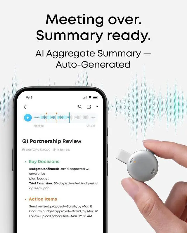 Alt view image 5 of 7 - soundcore Work by Anker, Coin-Sized AI Voice Recorder, AI Note Taker for Meetings & Lectures, 8GB, AI Transcription, AI Gadget, Cross-Meeting Summary, MFi Certified