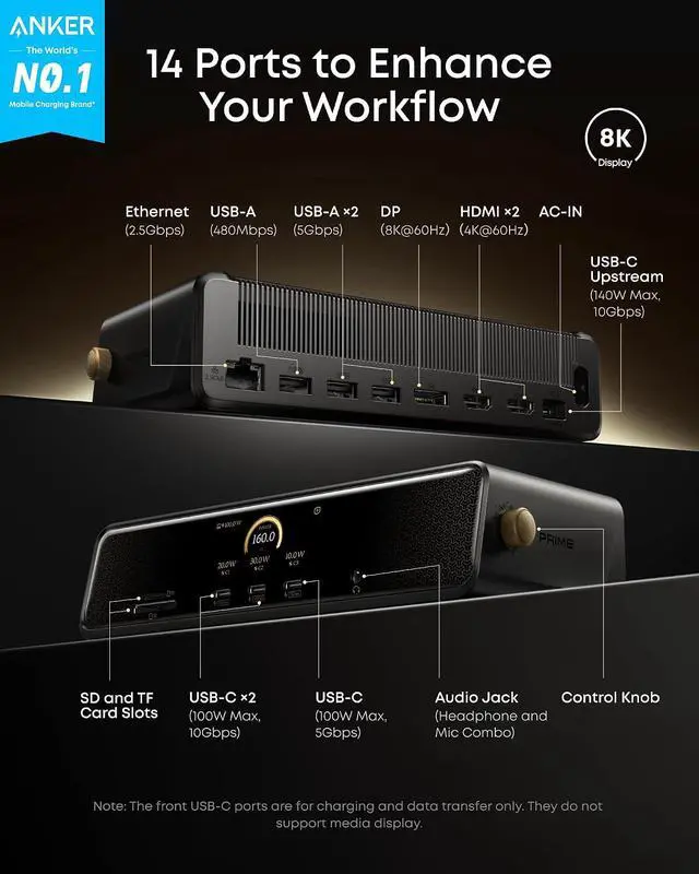 Alt view image 2 of 7 - Anker Prime Docking Station (DL7400) Black Myth: Wukong Limited Edition, 14-Port Triple Display, 140W Max, Triple 4K 60Hz, for macOS and Windows (The Latest DisplayLink Driver Required)