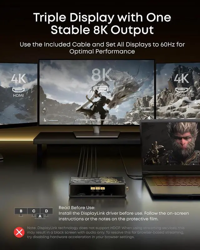 Alt view image 4 of 7 - Anker Prime Docking Station (DL7400) Black Myth: Wukong Limited Edition, 14-Port Triple Display, 140W Max, Triple 4K 60Hz, for macOS and Windows (The Latest DisplayLink Driver Required)