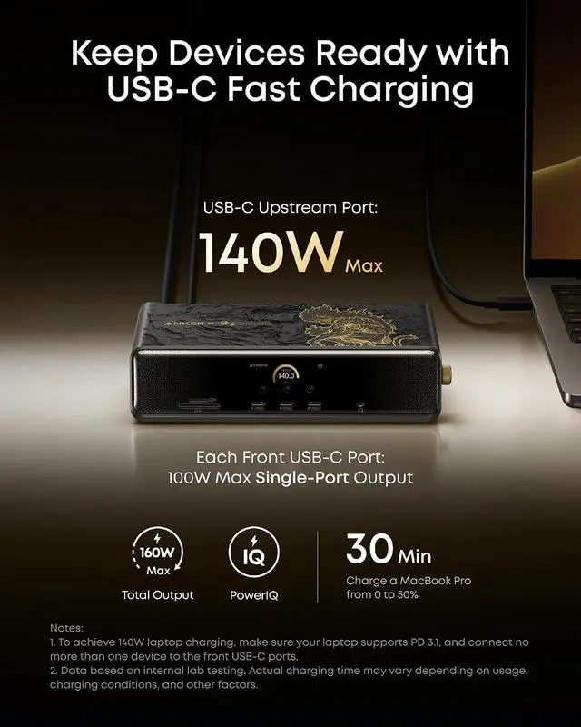 Alt view image 5 of 7 - Anker Prime Docking Station (DL7400) Black Myth: Wukong Limited Edition, 14-Port Triple Display, 140W Max, Triple 4K 60Hz, for macOS and Windows (The Latest DisplayLink Driver Required)