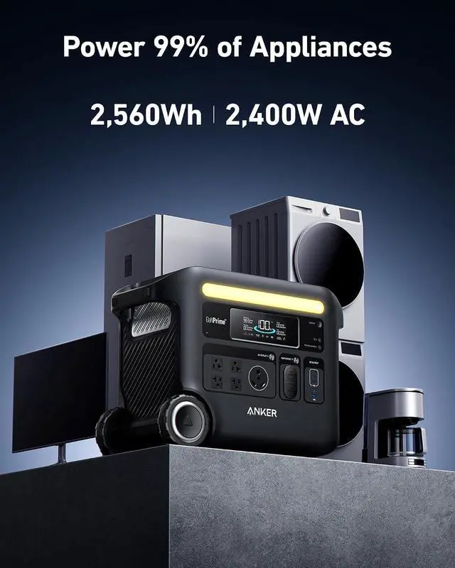 Alt view image 3 of 7 - Anker SOLIX F2600 Portable Power Station, 2400W (Peak 3600W) Solar Generator, GaNPrime Battery Generators for Home Use, 2560Wh LiFePO4 Power Station for Outdoor Camping, and RVs (Solar Panel Optional)