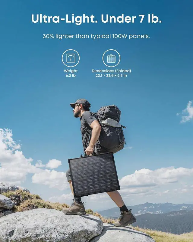 Alt view image 2 of 7 - Anker SOLIX PS100 Bifacial Portable Solar Panel, 100W Foldable Solar Charger with Dual-Sided Power Generation, 25%+ High Conversion Efficiency, for Camping, RVs, and Home Backup