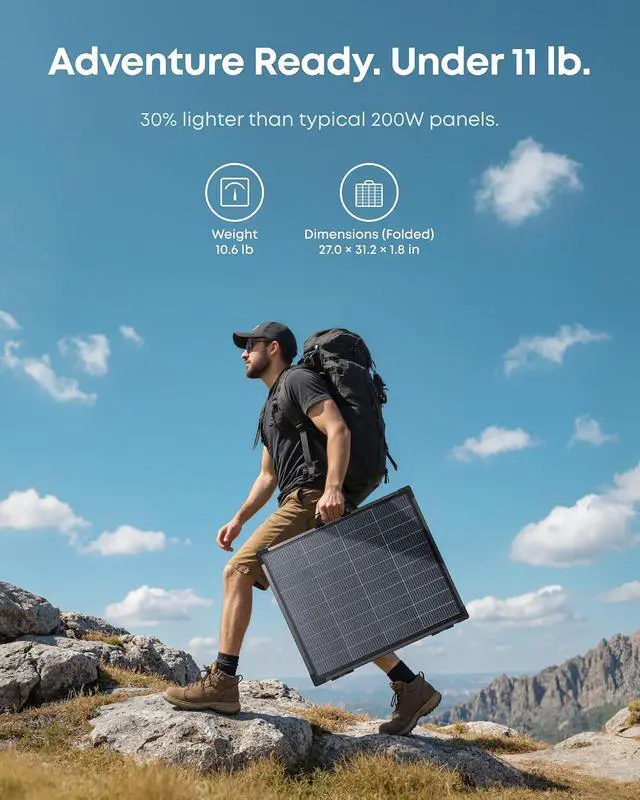 Alt view image 2 of 7 - Anker SOLIX PS200 Bifacial Portable Solar Panel, 200W Foldable Solar Charger with Dual-Sided Power Generation, 25%+ High Conversion Efficiency, for Camping, RVs, and Home Backup