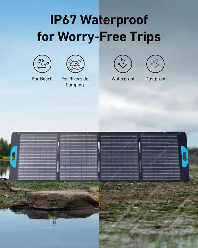 Alt view image 5 of 6 - Anker SOLIX PS200 Solar Panel with Adjustable Kickstand, 200W Foldable Portable Solar Charger, IP67 Waterproof, 23% Higher Energy Conversion Efficiency, for Camping, RVs, and Blackouts