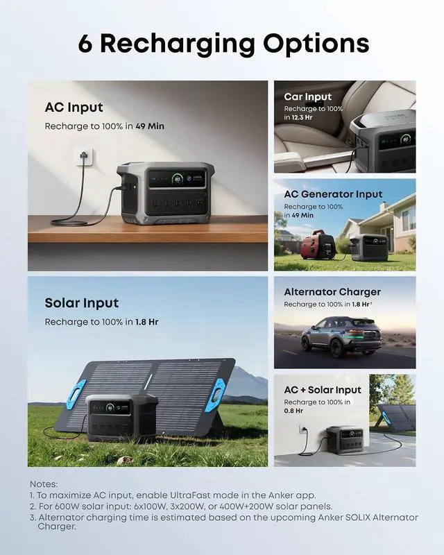 Alt view image 4 of 7 - Anker SOLIX C1000 Gen 2 Portable Power Station, 2,000W (Peak 3,000W) Solar Generator, Full Charge in 49 Min, 1,024Wh LiFePO4 Battery for Home Backup, Power Outages, and Camping (Optional Solar Panel)