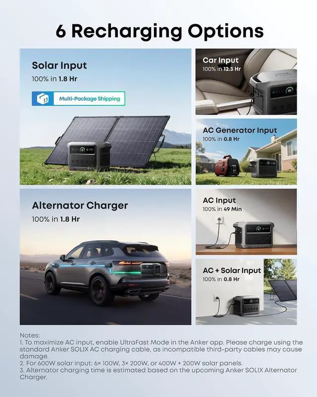 Alt view image 5 of 7 - Anker SOLIX C1000 Gen 2 Portable Power Station with 200W Bifacial Solar Panel, 2,000W (Peak 3,000W) Solar Generator, Full Charge in 49 Min, 1,024Wh LiFePO4 Battery