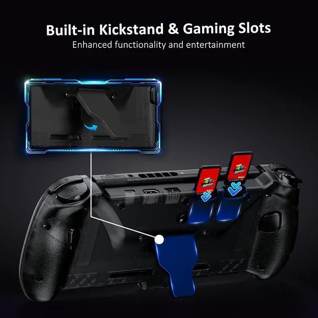Alt view image 7 of 7 - NexiGo Hall Effect Gripcon with Kickstand and HDMI Out for TV Docking, Hall Sensing Joystick for Switch/Switch OLED (Black), Switch Controller Carrying Case with 10 Game Card Holders