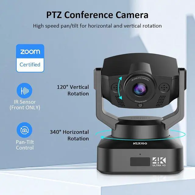 Alt view image 2 of 7 - 4K PTZ Webcam Kits, NexiGo N990 (Gen 2) UHD 2160P Webcam with 5X Digital Zoom, Sony Starvis Sensor, Position Preset, Upgraded Video Conference Lighting, Flexible Mini Tripod, for Skype/Teams/Zoom