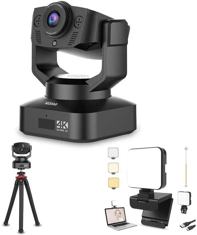 Main image of 4K PTZ Webcam Kits, NexiGo N990 (Gen 2) UHD 2160P Webcam with 5X Digital Zoom, Sony Starvis Sensor, Position Preset, Upgraded Video Conference Lighting, Flexible Mini Tripod, for Skype/Teams/Zoom