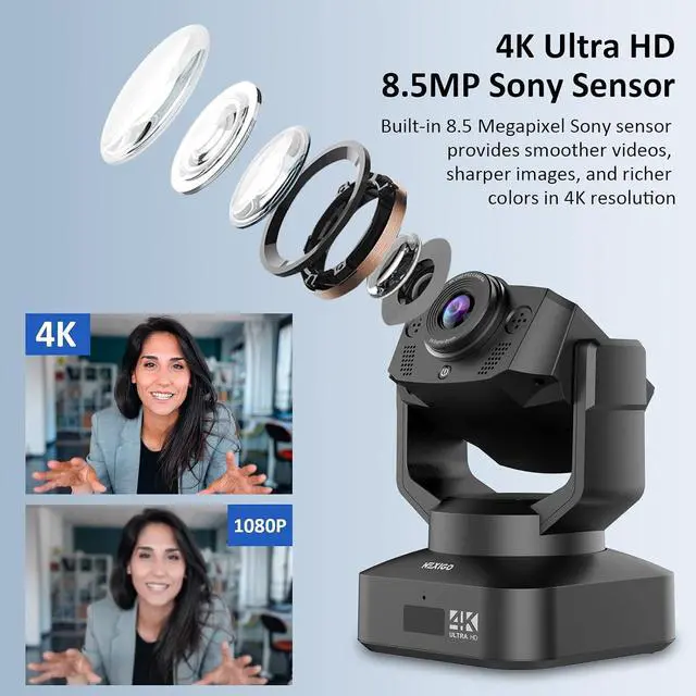 Alt view image 4 of 7 - 4K PTZ Webcam Kits, NexiGo N990 (Gen 2) UHD 2160P Webcam with 5X Digital Zoom, Sony Starvis Sensor, Position Preset, Upgraded Video Conference Lighting, Flexible Mini Tripod, for Skype/Teams/Zoom