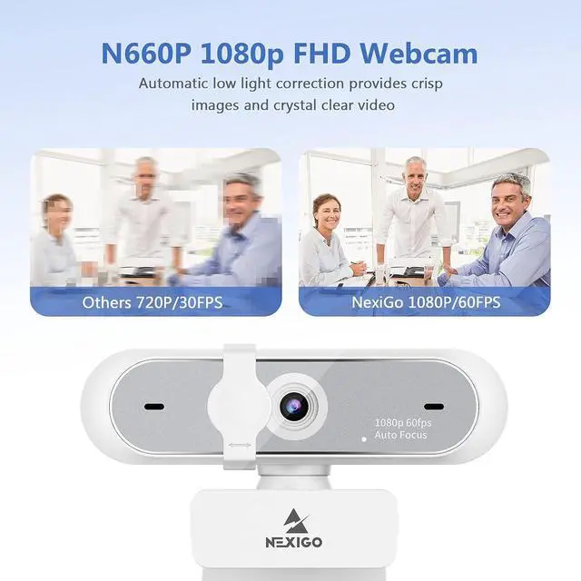 Alt view image 2 of 7 - NexiGo 60FPS 1080P Webcam Kits, N660P FHD USB Web Camera with Privacy Cover and Dual Microphones, Upgraded Video Conference Lighting, Lightweight Mini Tripod, for Zoom/Skype/Teams, White
