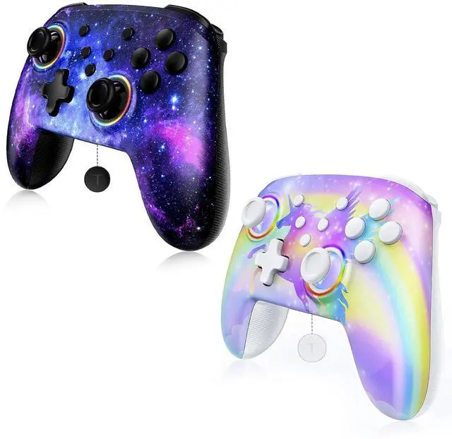 Main image of NexiGo Switch Controller 2 Pack, Wireless Bluetooth Controller for Nintendo Switch 2 and Switch, with No Deadzone, Turbo, LED Light, Motion, and Dual Vibration (Cosmic Nebula & Violet Unicorn)