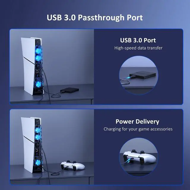 Alt view image 5 of 7 - NexiGo PS5 Accessories Essential Kit, PS5 Slim Silent Enhanced Cooling Fan with Adjustable Speed, Wall Mount Kit with Charging Station for Both PS5 and PS5 Slim Consoles