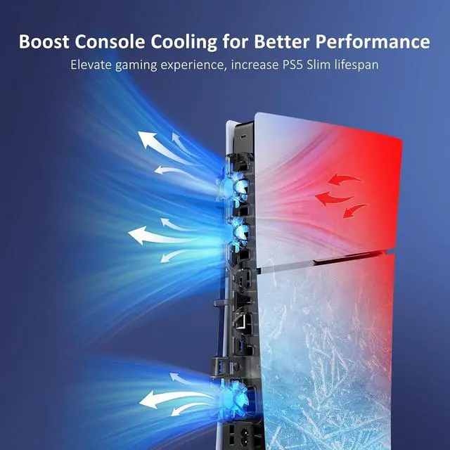 Alt view image 3 of 7 - NexiGo PS5 Accessories Essential Kit, PS5 Slim Silent Enhanced Cooling Fan with Adjustable Speed, Wall Mount Kit with Charging Station for Both PS5 and PS5 Slim Consoles