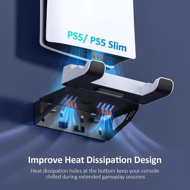 Alt view image 4 of 7 - NexiGo PS5 Accessories Essential Kit, PS5 Slim Silent Enhanced Cooling Fan with Adjustable Speed, Wall Mount Kit with Charging Station for Both PS5 and PS5 Slim Consoles
