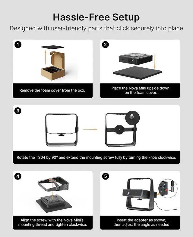 Alt view image 7 of 7 - NexiGo Gimbal Desktop Stand for Nova Mini Projector, Adjustable up to 155 Degrees, Compact Sleek Design for Easy Setup, Compatible with Standard 1/4" Tripods, Ideal for Home and Outdoor Use