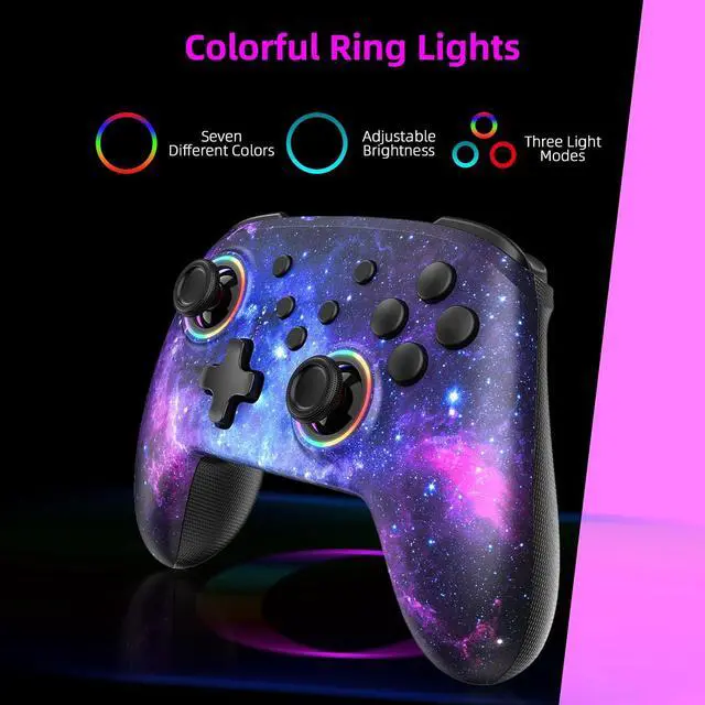 Alt view image 3 of 7 - NexiGo Switch Controller 2 Pack, Wireless Bluetooth Controller for Nintendo Switch 2 and Switch, with No Deadzone, Turbo, LED Light, Motion, and Dual Vibration (Cosmic Nebula & Violet Unicorn)