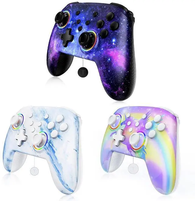 Main image of NexiGo Switch Controller 3-Pack, Wireless Bluetooth Controller for Nintendo Switch 2 and Switch, with No Deadzone/Turbo/LED Light/Motion/Dual Vibration (Cosmic Nebula/Arctic Chiller/Violet Unicorn)