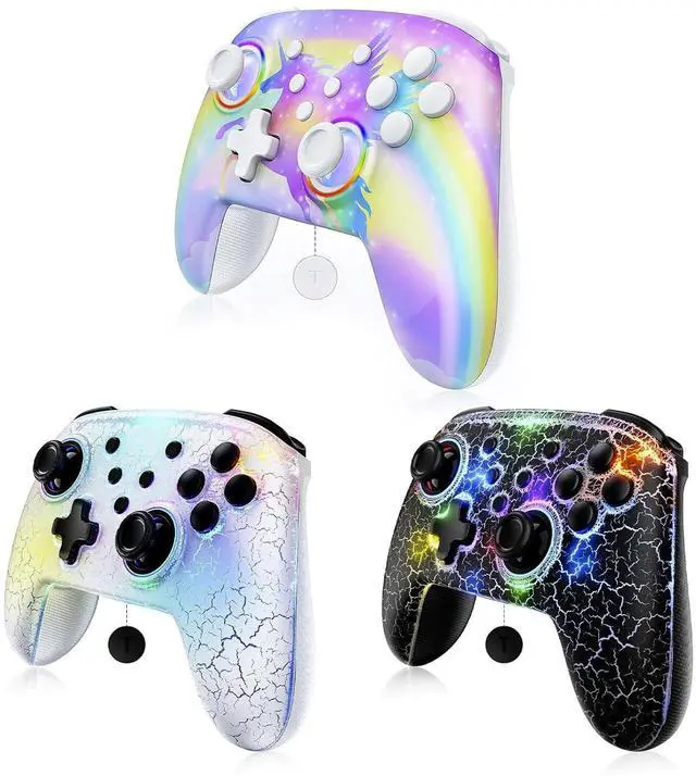 Main image of NexiGo Switch Controller 3-Pack, Wireless Bluetooth Controller for Nintendo Switch 2 and Switch, with No Deadzone/Turbo/LED Light/Motion/Dual Vibration (Violet Unicorn/Atmosphere/Lightstorm)