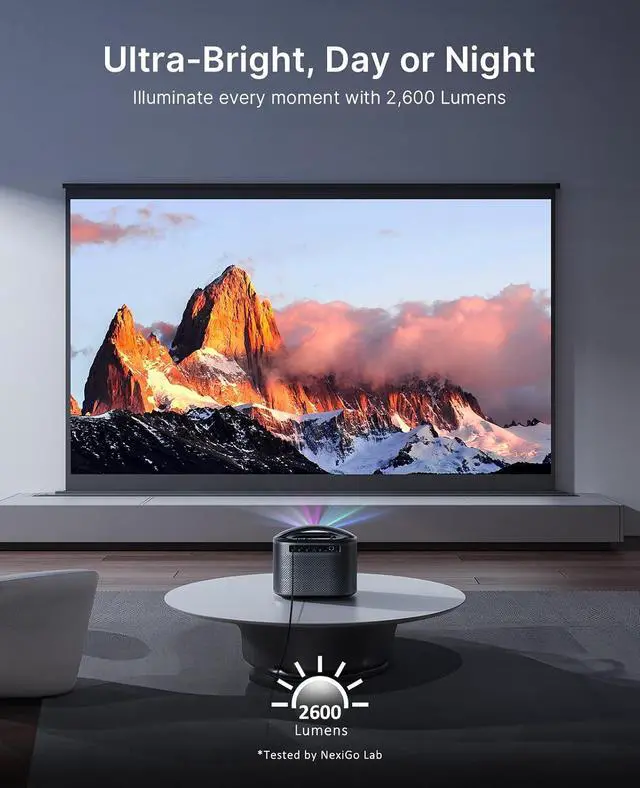Alt view image 5 of 7 - NexiGo TriVision Ultra, 4K Tri-LED-Laser Portable Projector, 2600 Lumens, 100,000:1 Dynamic Contrast, No Laser Speckle, No Eye Strain, Dolby Vision, HDR10+, 3D, Fire TV Storage Slot
