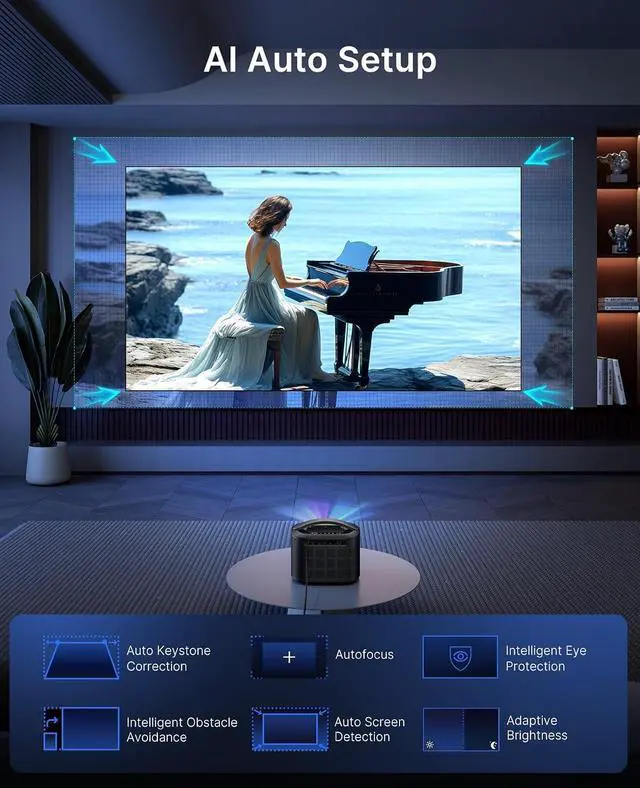 Alt view image 7 of 7 - NexiGo TriVision Ultra, 4K Tri-LED-Laser Portable Projector, 2600 Lumens, 100,000:1 Dynamic Contrast, No Laser Speckle, No Eye Strain, Dolby Vision, HDR10+, 3D, Fire TV Storage Slot