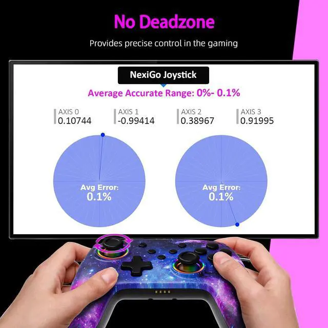 Alt view image 2 of 7 - NexiGo Switch Controller 2 Pack, Wireless Bluetooth Controller for Nintendo Switch 2 and Switch, with No Deadzone, Turbo, LED Light, Motion, and Dual Vibration (Cosmic Nebula & Violet Unicorn)