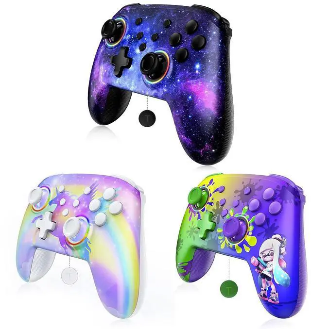 Main image of NexiGo Switch Controller 3-Pack, Wireless Bluetooth Controller for Nintendo Switch 2 and Switch, with No Deadzone/Turbo/LED Light/Motion/Dual Vibration (Cosmic Nebula/Violet Unicorn/Inkling)