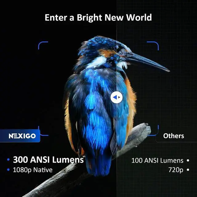 Alt view image 2 of 7 - NexiGo WiFi Bluetooth Projector PJ10, 300ANSI, Native 1080P Movie Projector, Dolby_Sound Support, Remote, Compatible with Phone, Computer, HDMI, USB, AV Interfaces
