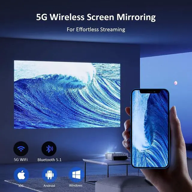 Alt view image 3 of 7 - NexiGo WiFi Bluetooth Projector PJ10, 300ANSI, Native 1080P Movie Projector, Dolby_Sound Support, Remote, Compatible with Phone, Computer, HDMI, USB, AV Interfaces