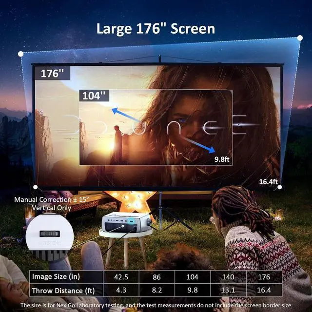Alt view image 6 of 7 - NexiGo WiFi Bluetooth Projector PJ10, 300ANSI, Native 1080P Movie Projector, Dolby_Sound Support, Remote, Compatible with Phone, Computer, HDMI, USB, AV Interfaces