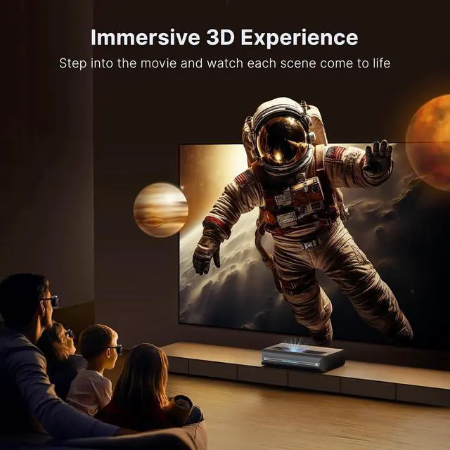 Alt view image 6 of 7 - NexiGo Aurora Pro Bundle, Ultra Short Throw 4K Tri-Color Laser TV, Home Theater Laser TV, with 100" Fresnel Screen/DLP Link 3D Glasses (2Pack)