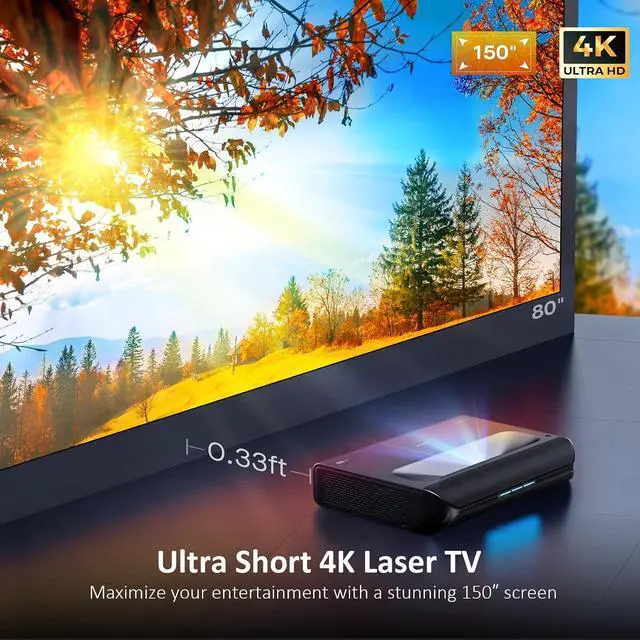 Alt view image 2 of 7 - NexiGo Aurora Pro with Official AS200 Motorized UST Tray and 3D Glasses, Ultra Short Throw 4K Tri-Color Laser Projector, 2400 Lumens, Dynamic Laser Dimming, Dolby Vision & Atoms, Up to 150" Display
