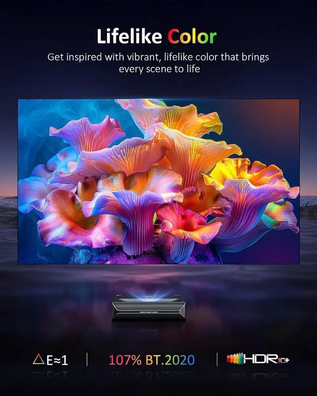 Alt view image 3 of 7 - NexiGo Aurora Lite, 4K UHD Ultra Short Throw Tri-Color Laser Projector, 1900 Lumens, Dynamic Laser Dimming, Dolby Vision & Atmos, HDR10+, 3D, 150" UST TV (Holiday Special Edition) with 60W Speakers
