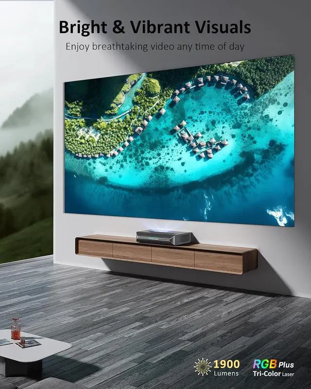 Alt view image 4 of 7 - NexiGo Aurora Lite, 4K UHD Ultra Short Throw Tri-Color Laser Projector, 1900 Lumens, Dynamic Laser Dimming, Dolby Vision & Atmos, HDR10+, 3D, 150" UST TV (Holiday Special Edition) with 60W Speakers