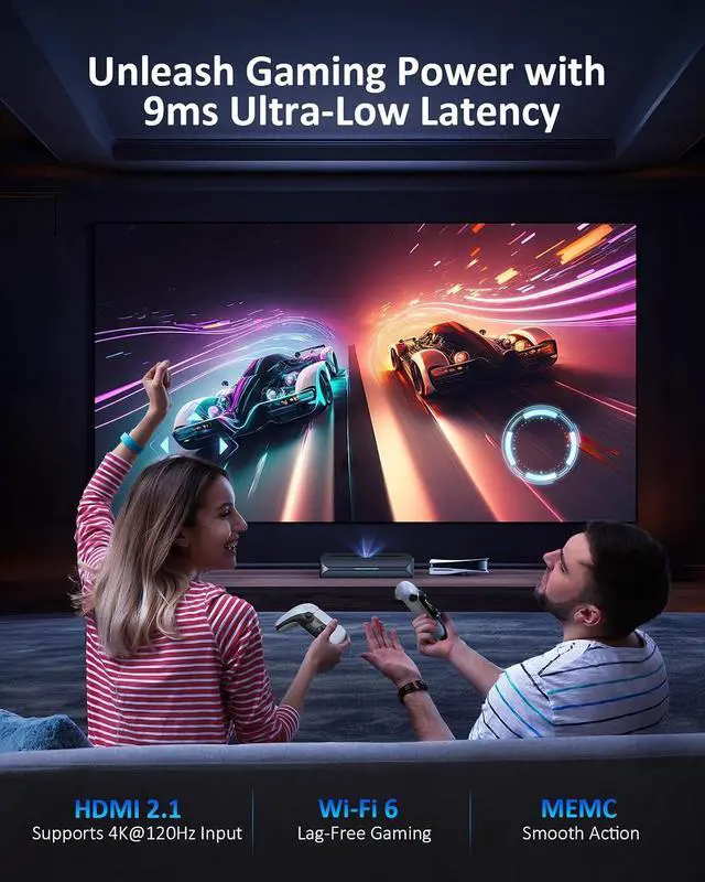 Alt view image 7 of 7 - NexiGo Aurora Lite, 4K UHD Ultra Short Throw Tri-Color Laser Projector, 1900 Lumens, Dynamic Laser Dimming, Dolby Vision & Atmos, HDR10+, 3D, 150" UST TV (Holiday Special Edition) with 60W Speakers