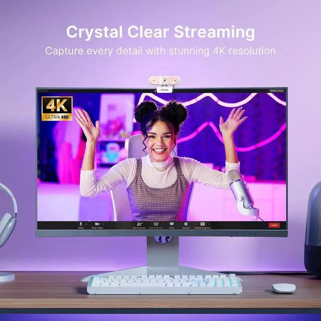Alt view image 2 of 7 - NexiGo 4K UHD Webcam Kit, N660P Pro Web Cam with Distortion-Free Lens, 1080p 60 fps Autofocus, 3DNR, Noise-Canceling Mics, Flexible Tripod Stand, for Gaming/Live Streaming/PC/Mac/Switch 2, Pink