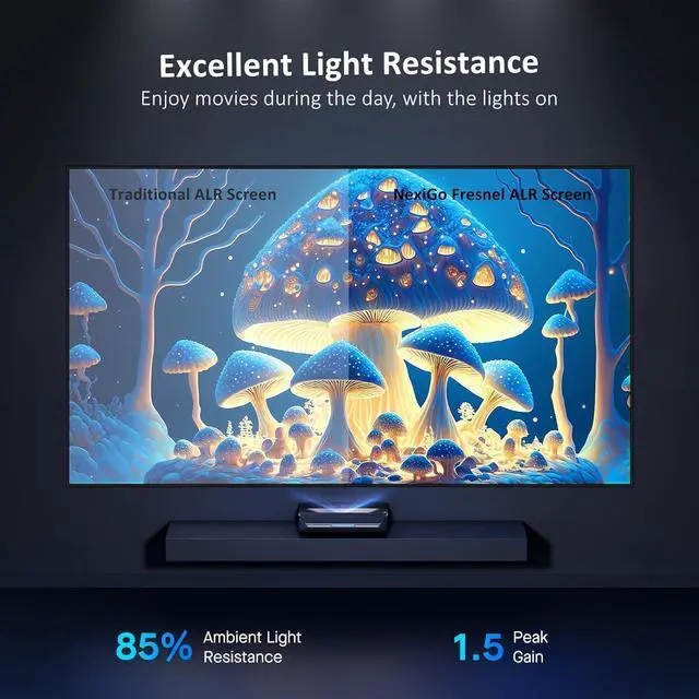 Alt view image 6 of 6 - NexiGo Aurora Pro MKII, with 120" Fresnel ALR Screen, Factory Calibrated Color Accuracy, 4K Tri-Color Laser Ultra Short Throw Projector, 30000:1 Contrast Ratio, Dolby Vision & Atmos, HDR10+, 3D