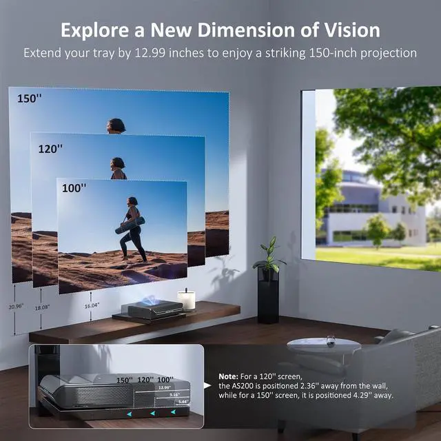 Alt view image 3 of 7 - NexiGo AS200 Motorized Sliding Tray for Ultra Short Throw (UST) Projector, Extend Up to 150 Inch Picture, Auto Retractable Tray Telescopic design, Smart Sync with projector power