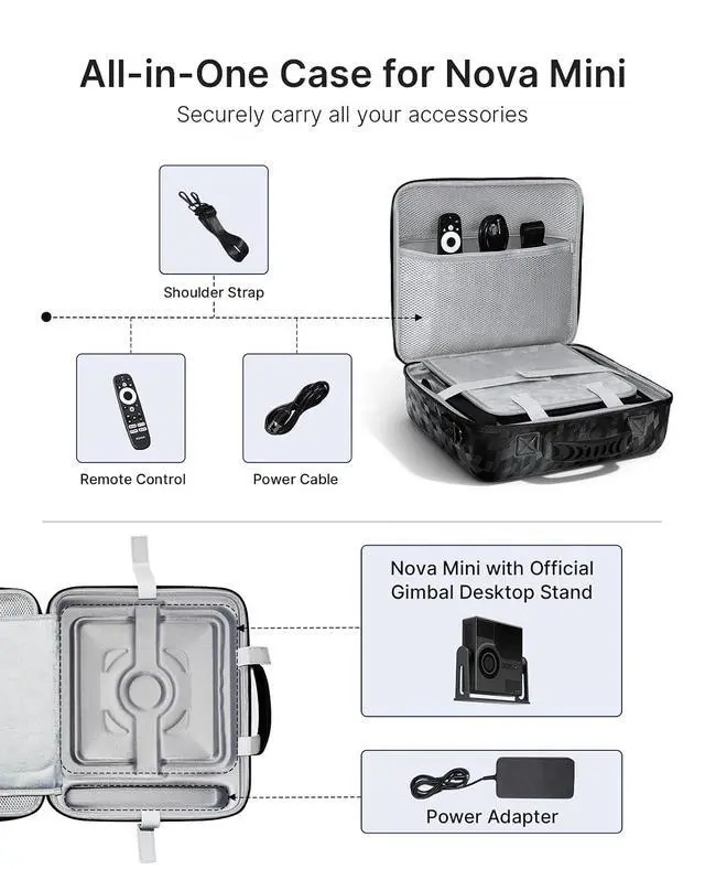 Alt view image 3 of 7 - NexiGo Projector Carrying Case for Nova Mini, Hard Travel Case w/Adjustable Strap, Large Capacity Portable Bag Perfectly Fits Nova Mini Projector & Gimbal Stand, Shockproof & Water-Resistant