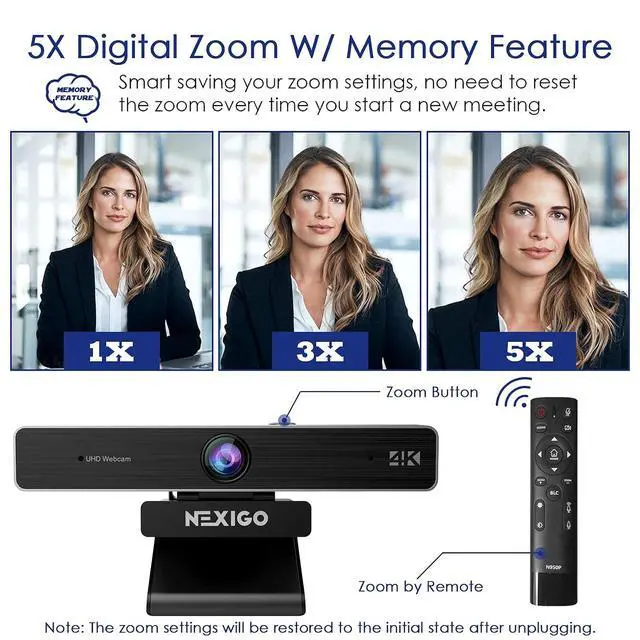 Alt view image 6 of 7 - Zoom Certified, NexiGo N950P (Gen 2) 4K Zoomable Webcam, RF Remote, Sony_Starvis Sensor, 5X Digital Zoom, Pro Web Camera with Dual Stereo Mics