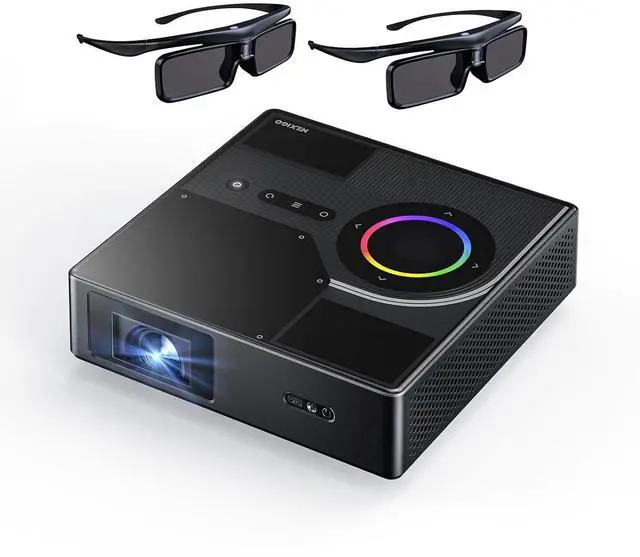 Main image of NexiGo Nova Mini Bundle, Portable Laser Projector, Google TV w/Netflix, 1080p FHD, 1200 Lumens, 15000:1 Contrast w/SAE, 3D, Auto Setup, 150" Display, 8W Dolby Audio, with DLP Link 3D Glasses(2 Pack)