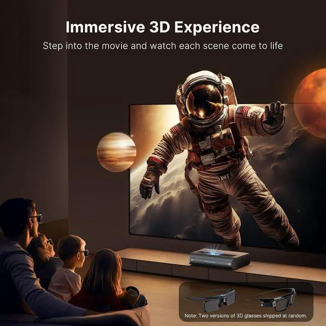 Alt view image 6 of 7 - NexiGo Aurora Pro Ultra Short Throw 4K Tri-Color Laser Projector with 120" Fresnel ALR Screen and DLP Link 3D Glasses, 2400 Lumens Brightness, Dynamic Laser Dimming, 85% ALR for Clear Daylight Viewing