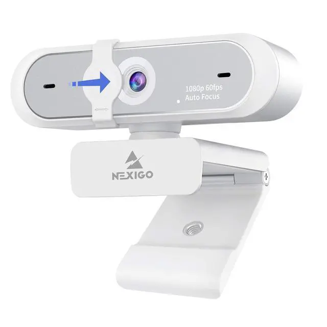 Main image of NexiGo N660P 1080P 60FPS Webcam with Software Control, Dual Microphone & Cover, Autofocus, HD USB Computer Web Camera, for OBS/Zoom/Skype/FaceTime/Teams/Twitch, White