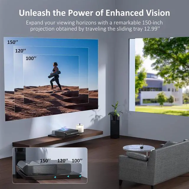 Alt view image 6 of 7 - NexiGo Aurora Pro Bundle, Ultra Short Throw 4K Tri-Color Laser TV, Home Theater Laser TV, with 100" Fresnel Screen/AS200 Motorized Sliding Tray/DLP Link 3D Glasses (2Pack)