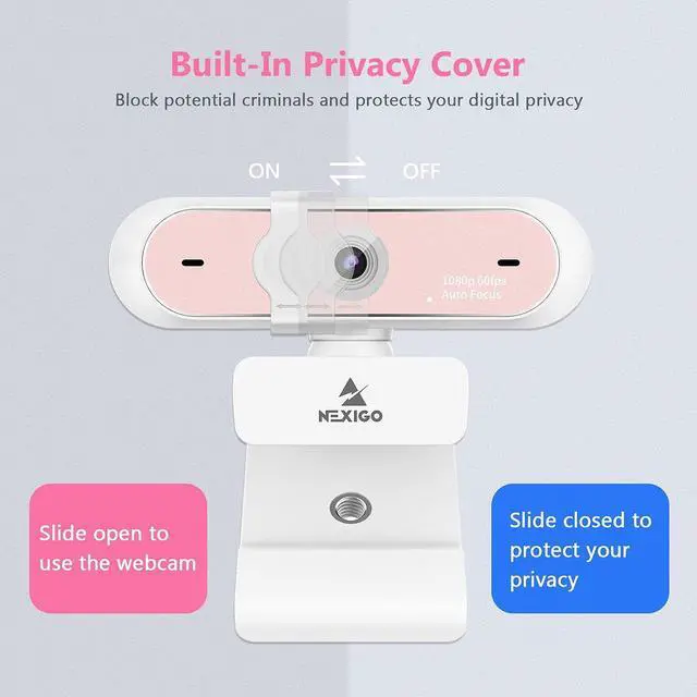 Alt view image 5 of 7 - NexiGo N660P 1080P 60FPS Webcam with Software Control, Dual Microphone & Cover, Autofocus, HD USB Computer Web Camera, for OBS/Zoom/Skype/FaceTime/Teams/Twitch, Pink
