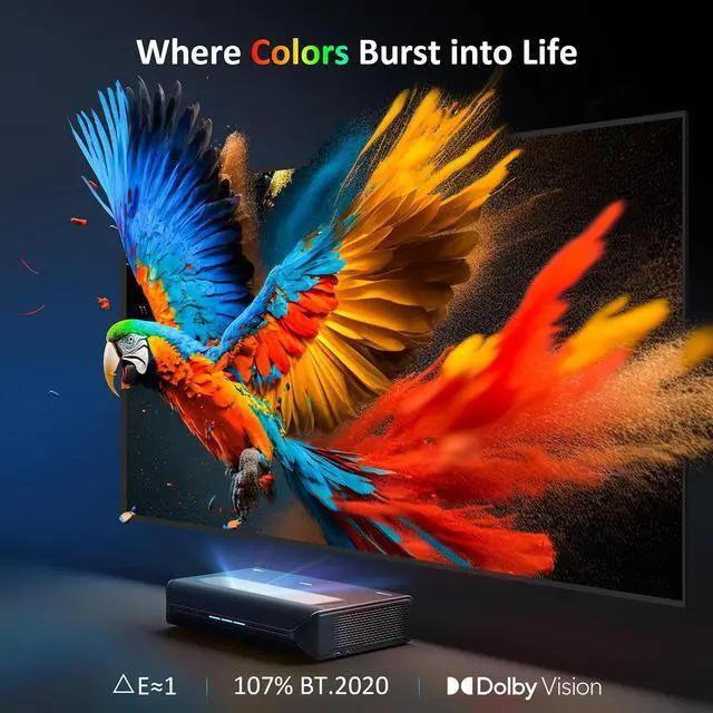 Alt view image 3 of 7 - NexiGo Aurora Pro with Official AS200 Motorized UST Tray and 3D Glasses, Ultra Short Throw 4K Tri-Color Laser Projector, 2400 Lumens, Dynamic Laser Dimming, Dolby Vision & Atoms, Up to 150" Display