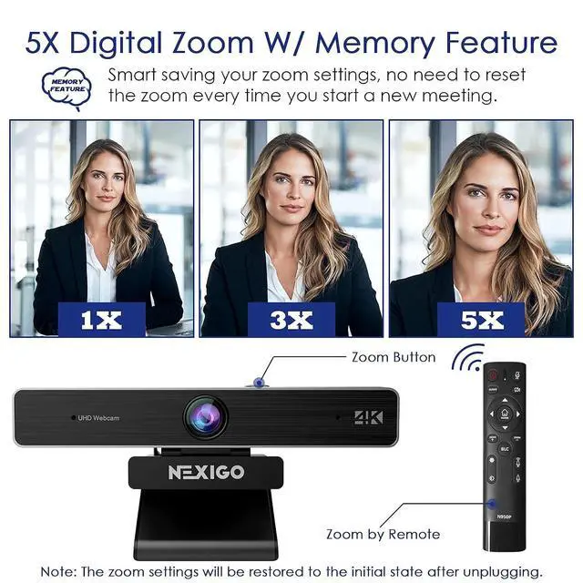 Alt view image 6 of 7 - Zoom Certified, NexiGo N950P 4K Zoomable Webcam with Remote Control, Sony_Starvis Sensor, 5X Digital Zoom, Pro Web Camera with Dual Stereo Mics, for Zoom Skype Teams Twitch